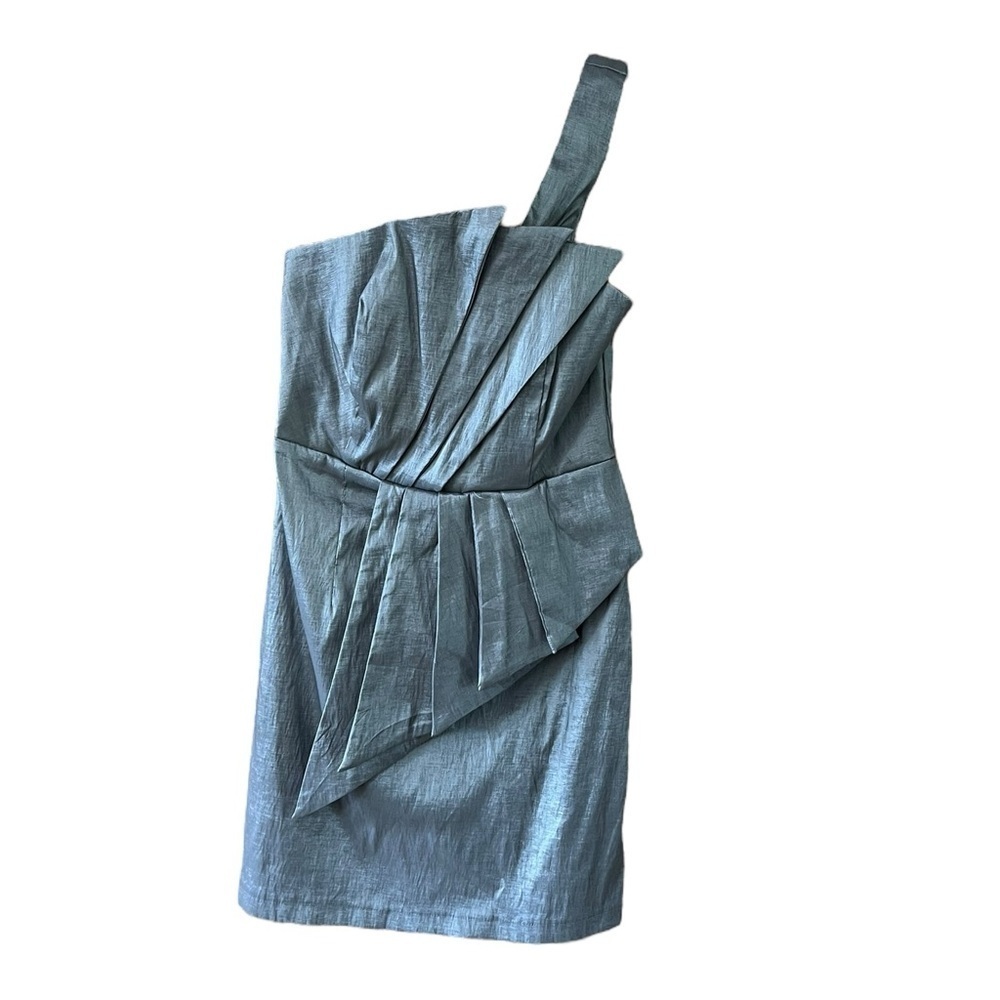 Aqua Silver One Shoulder Cocktail Mini Dress Medium